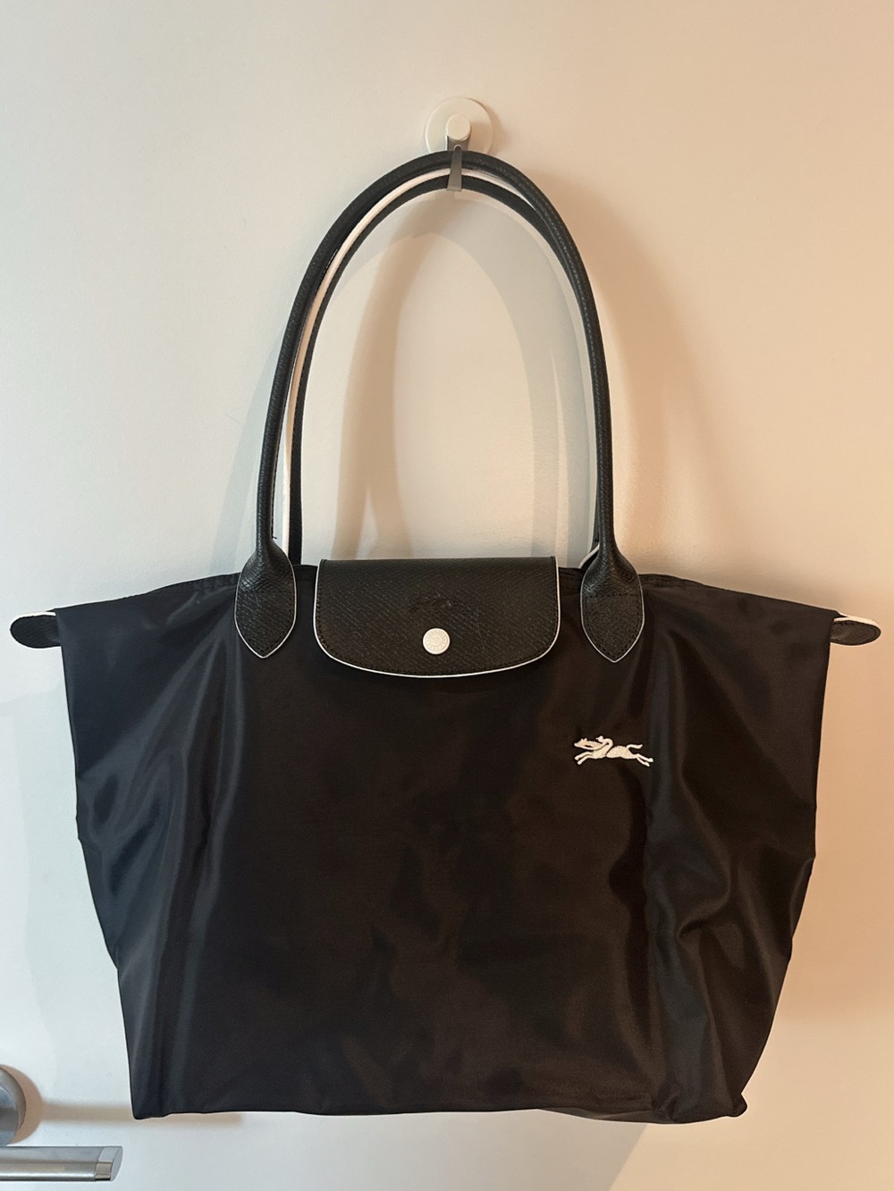 Longchamp Black Tote with White Logo Trim- Shoulder bag L